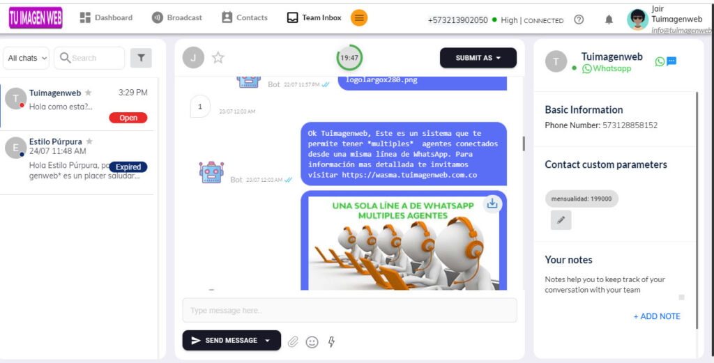 whatsapp multiagente tuimagenweb